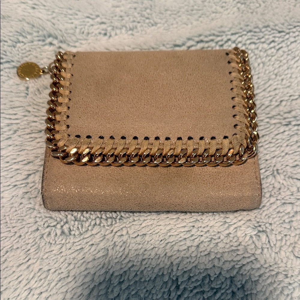 Stella McCartney Beige Wallet with Gold Chain Accent